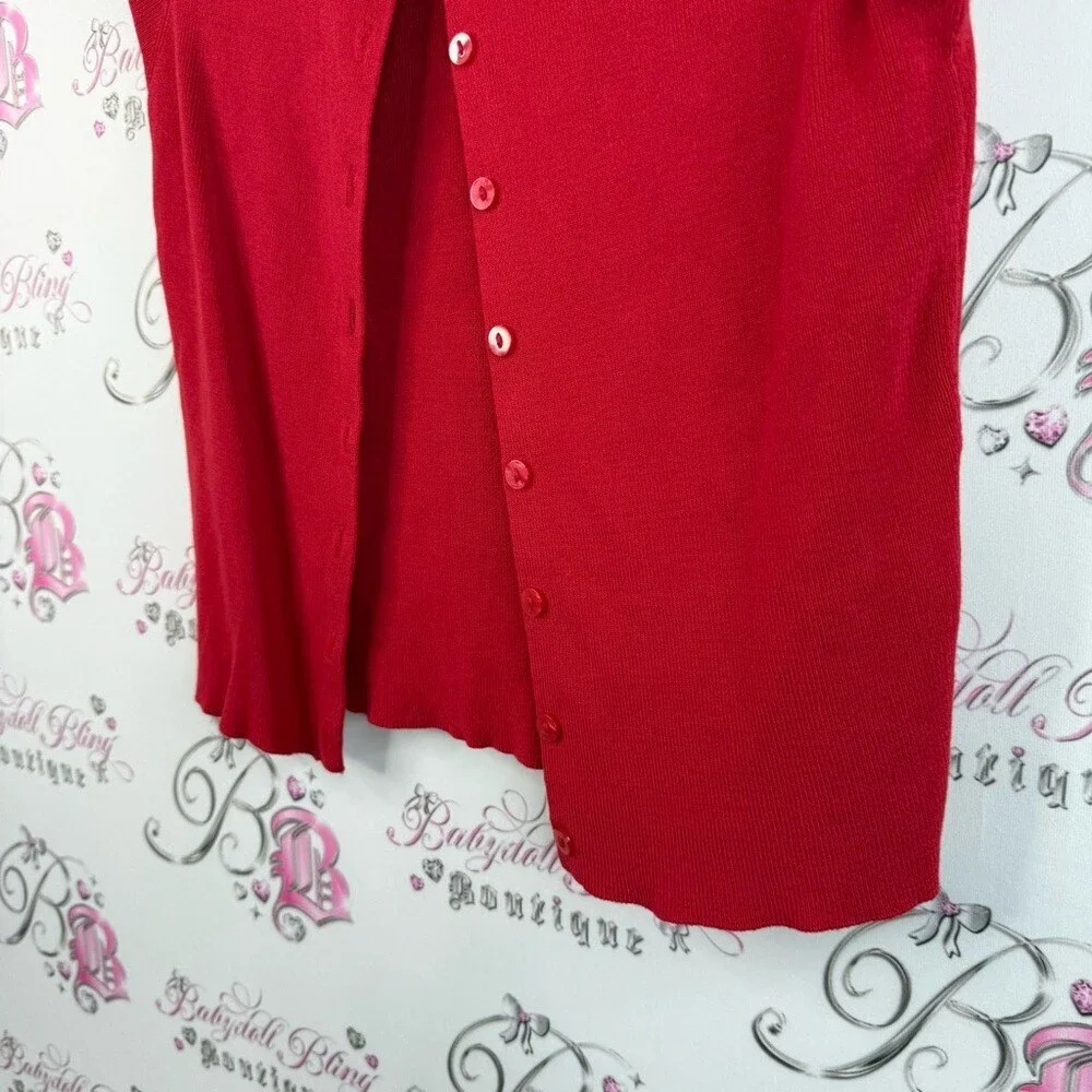 Divided cardigan, T-shirt, bright Red Short Sleeve Button Down Shirt